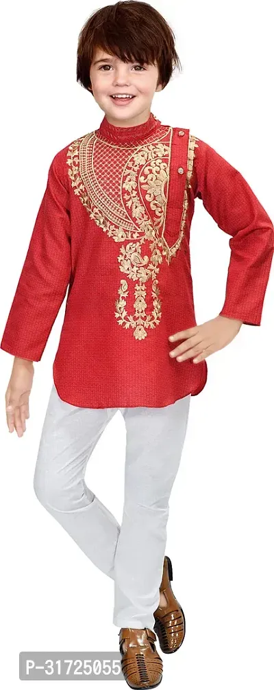 Stylish Multicoloured Cotton Blend Embroidered Kurta Sets For Boys