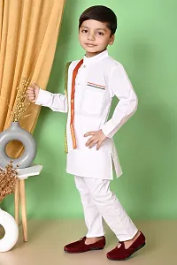 Stylish White Cotton Blend Self Pattern Kurta Sets For Boys-thumb2