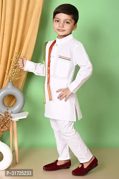 Stylish White Cotton Blend Self Pattern Kurta Sets For Boys-thumb3