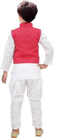 Stylish White Cotton Self Pattern Kurta Sets For Boys-thumb1