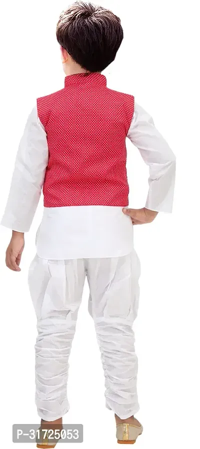 Stylish White Cotton Self Pattern Kurta Sets For Boys-thumb2