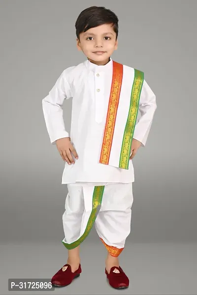 Stylish White Cotton Self Pattern Kurta Sets For Boys-thumb0