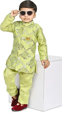 Stylish Green Cotton Blend Embellished Kurta Sets For Boys-thumb4