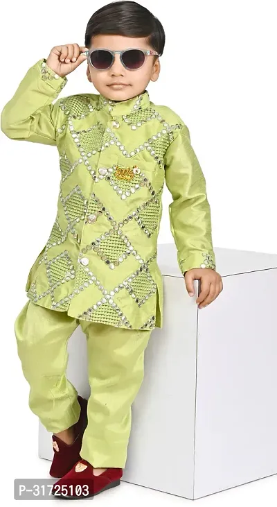 Stylish Green Cotton Blend Embellished Kurta Sets For Boys-thumb5