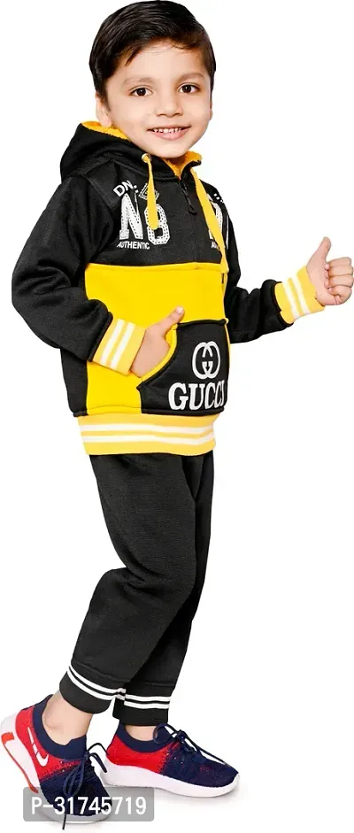 Fabulous Black Polyester Blend Printed Hooded Sweatshirt With Trouser For Boys-thumb3