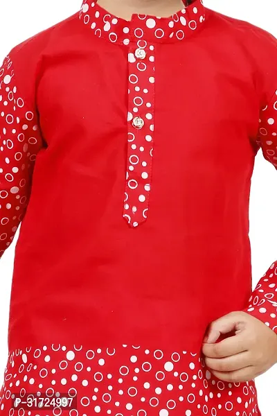 Stylish Red Cotton Blend Printed Kurta Sets For Boys-thumb4