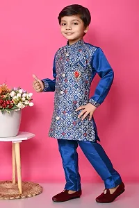 Stylish Blue Polycotton Self Pattern Kurta Sets For Boys-thumb2