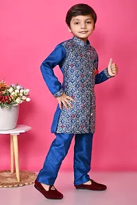 Stylish Blue Polycotton Self Pattern Kurta Sets For Boys-thumb3