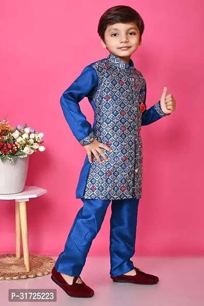 Stylish Blue Polycotton Self Pattern Kurta Sets For Boys-thumb4