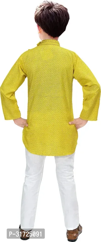 Stylish Yellow Cotton Blend Embroidered Kurta Sets For Boys-thumb2