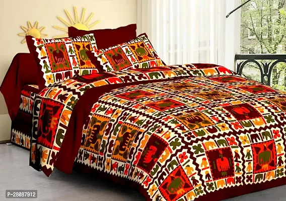 Comfortable Maroon Cotton Printed Double 1 Bedsheet + 2 Pillowcovers-thumb0