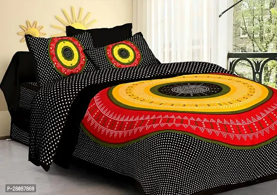 Comfortable Black Cotton Printed Double 1 Bedsheet + 2 Pillowcovers-thumb0