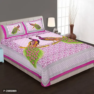 Comfortable Pink Cotton Printed Double 1 Bedsheet + 2 Pillowcovers-thumb0