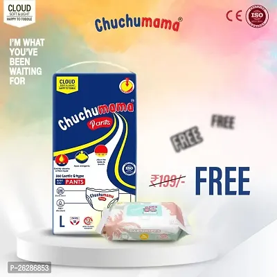Chuchumama Baby Diaper Pants (Size L - 50 Counts) + FREE Chuchumama Baby Wipes 80 Sheets Per Pack