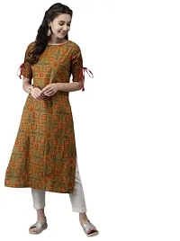 S2 Brothers Textile Women Rayon Calf Length Round Neck Navy Green Printed Kurta with Red Sharara Set (Green,Red)-thumb2