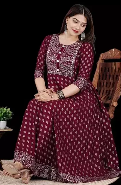 Stylish Women Rayon Anarkali Casual Kurta