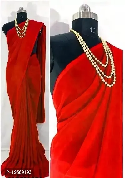 Beautiful Red Georgette  Solid Saree with Blouse Piece For Women-thumb0