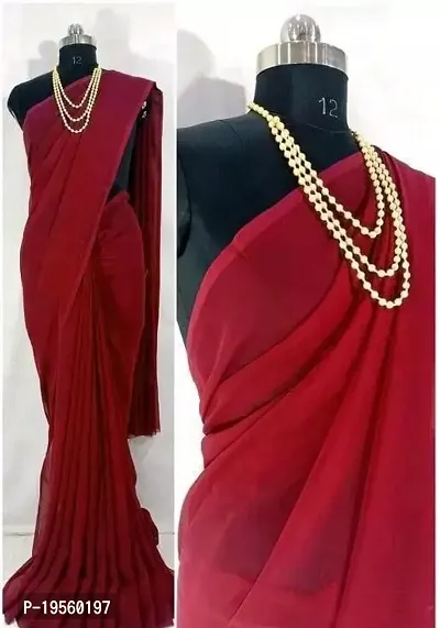 Beautiful Maroon Georgette  Solid Saree with Blouse Piece For Women