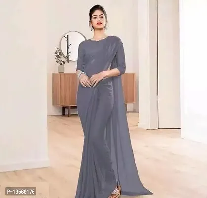 Beautiful Grey Georgette  Solid Saree with Blouse Piece For Women-thumb0