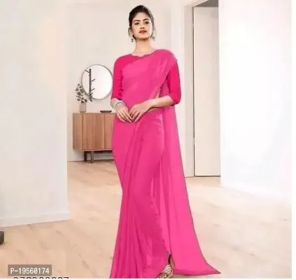 Beautiful Pink Georgette  Solid Saree with Blouse Piece For Women-thumb0