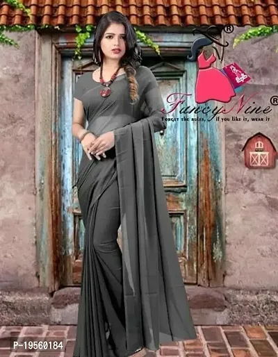 Beautiful Black Georgette  Solid Saree with Blouse Piece For Women-thumb0