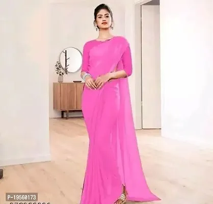 Beautiful Pink Georgette  Solid Saree with Blouse Piece For Women-thumb0