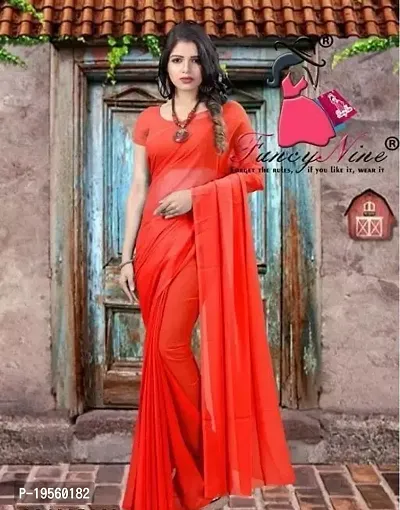 Beautiful Red Georgette  Solid Saree with Blouse Piece For Women-thumb0