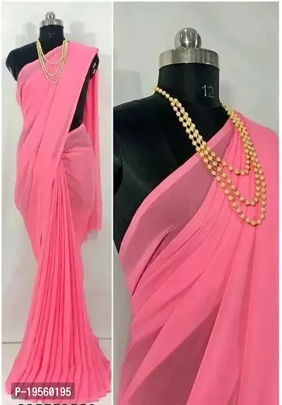 Beautiful Pink Georgette  Solid Saree with Blouse Piece For Women