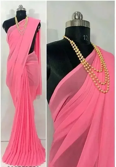 Beautiful Georgette Solid Saree with Blouse Piece For Women