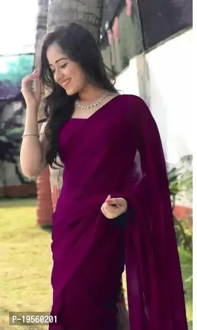 Beautiful Purple Georgette  Solid Saree with Blouse Piece For Women