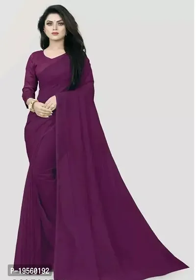 Beautiful Wine Georgette  Solid Saree with Blouse Piece For Women