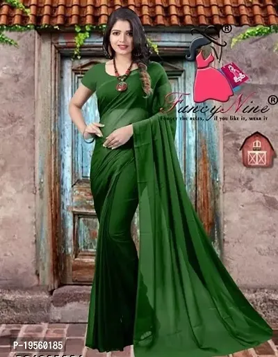 Beautiful Green Georgette  Solid Saree with Blouse Piece For Women-thumb0