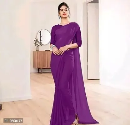 Beautiful Wine Georgette  Solid Saree with Blouse Piece For Women-thumb0