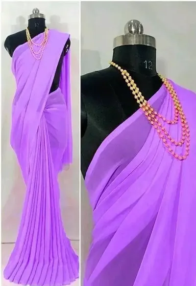 Beautiful Georgette Solid Saree with Blouse Piece For Women