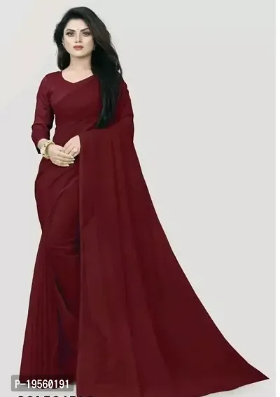 Beautiful Maroon Georgette  Solid Saree with Blouse Piece For Women-thumb0