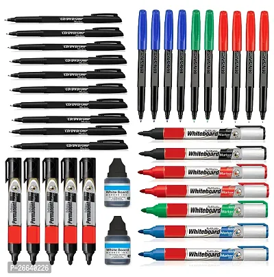 Craftwings Marker Pens Kit For Students, Schools And Office. 5 Permanent Marker black, 20 OHP/CD Marker (10 Black, 4 Blue, 4 Red, 2 Green), 7 WhiteBoard Marker, And 2 WhiteBoard Marker INK Black.-thumb0
