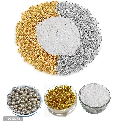 Craftwings Beads Golden, Silver, White 5mm Beads [Silver(80 Beads), Golden (80 Beads), White(80 Beads)].-thumb0