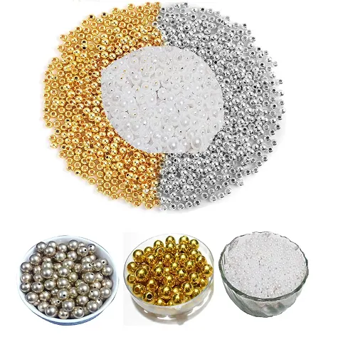 Craftwings Beads Golden, Silver, White 5mm Beads [Silver(80 Beads), Golden (80 Beads), White(80 Beads)].