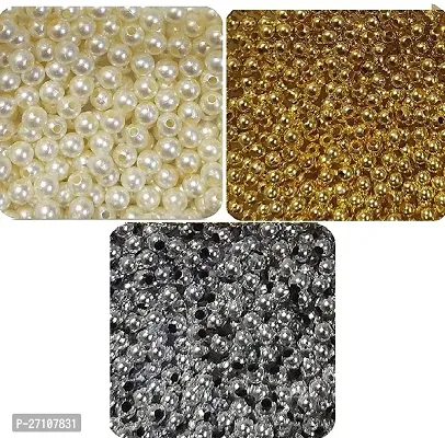 Craftwings Beads Golden, Silver, White 5mm Beads [Silver(80 Beads), Golden (80 Beads), White(80 Beads)].-thumb2
