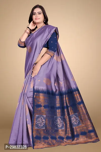 Stylish Silk Blend Purple Woven Design Saree With Blouse Piece