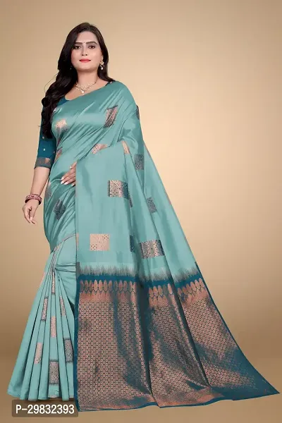 Stylish Silk Blend Multicoloured Woven Design Saree With Blouse Piece