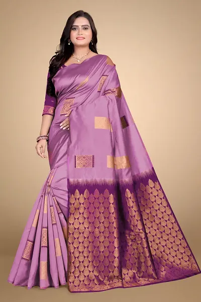 Stylish Silk Blend Woven Design Saree With Blouse Piece