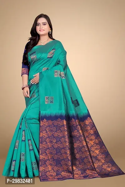 Stylish Silk Blend Multicoloured Woven Design Saree With Blouse Piece