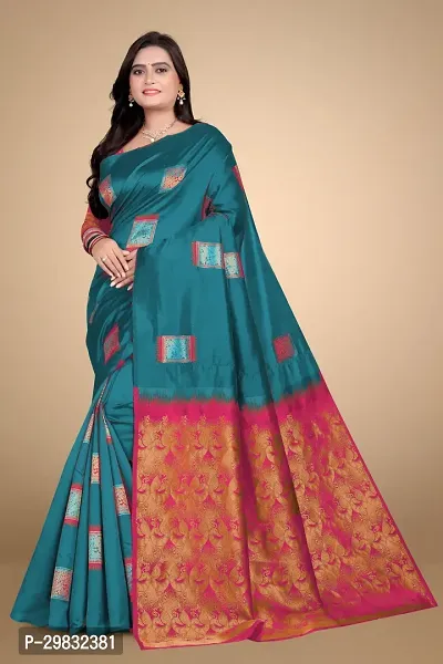 Stylish Silk Blend Multicoloured Woven Design Saree With Blouse Piece