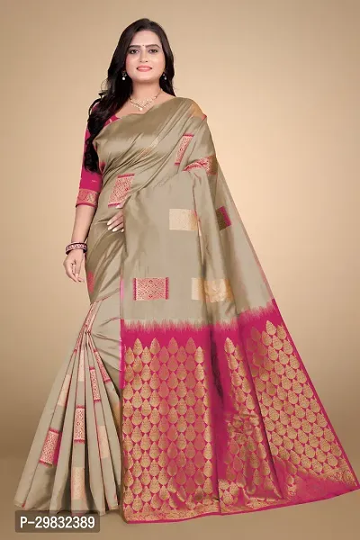 Stylish Silk Blend Beige Woven Design Saree With Blouse Piece