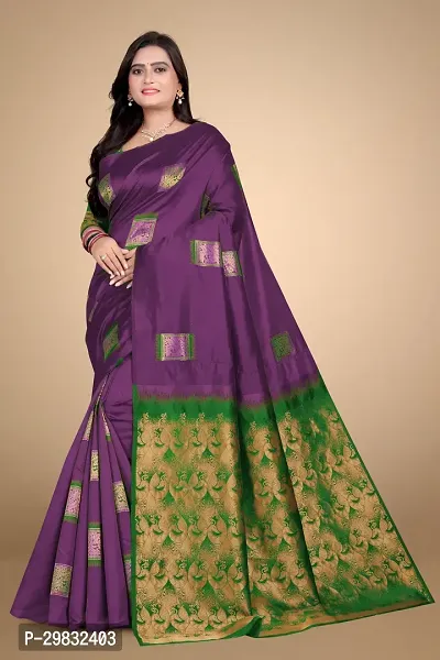 Stylish Silk Blend Purple Woven Design Saree With Blouse Piece