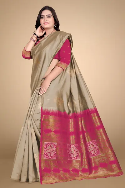 Stylish Silk Blend Woven Design Saree With Blouse Piece