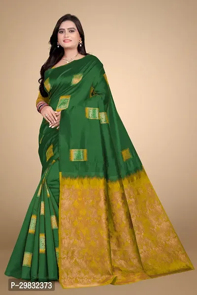 Stylish Silk Blend Green Woven Design Saree With Blouse Piece-thumb0