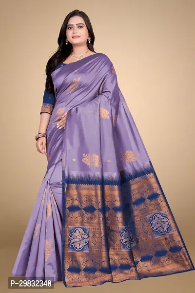 Stylish Silk Blend Purple Woven Design Saree With Blouse Piece-thumb0