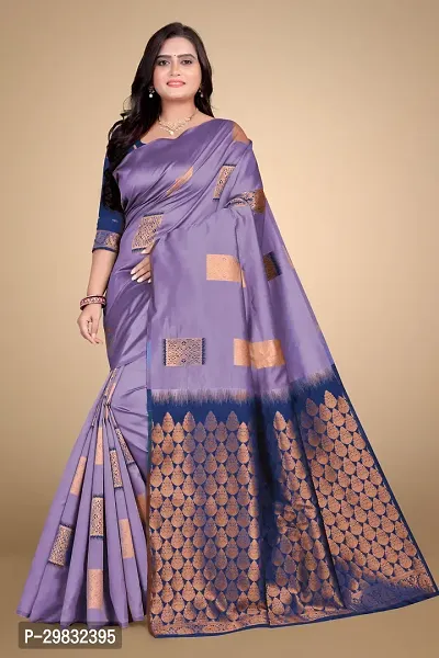 Stylish Silk Blend Purple Woven Design Saree With Blouse Piece